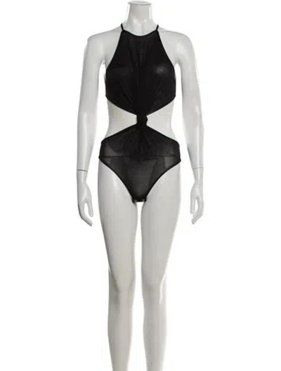 Pre-owned Materiel Halterneck Sleeveless Bodysuit W/ Tags In Black