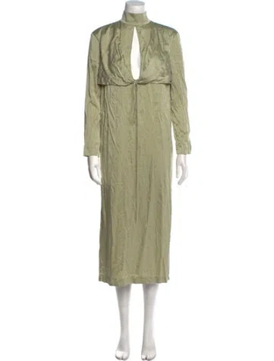 Pre-owned Materiel Mock Neck Knee-length Dress In Green