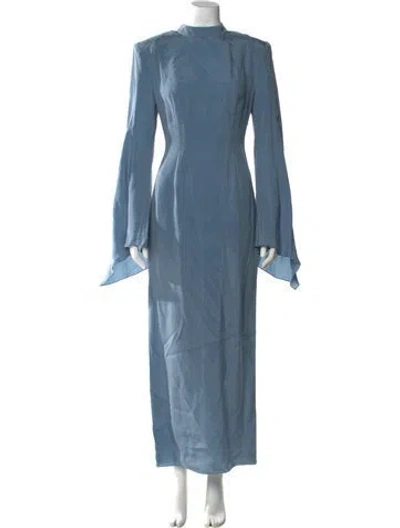 Pre-owned Materiel Mock Neck Long Dress In Blue