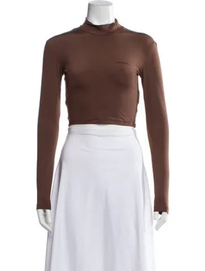 Pre-owned Materiel Nylon Mock Neck Crop Top W/ Tags In Brown