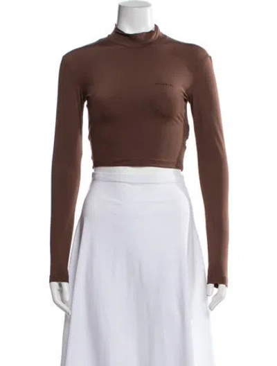 Pre-owned Materiel Nylon Mock Neck Crop Top W/ Tags In Brown