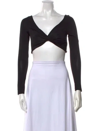 Pre-owned Materiel Nylon V-neck Crop Top W/ Tags In Black