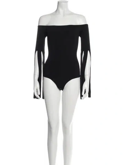 Pre-owned Materiel Off-the-shoulder Long Sleeve Bodysuit In Black