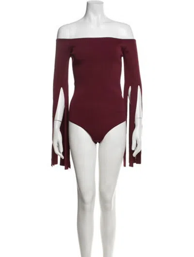 Pre-owned Materiel Off-the-shoulder Long Sleeve Bodysuit In Red