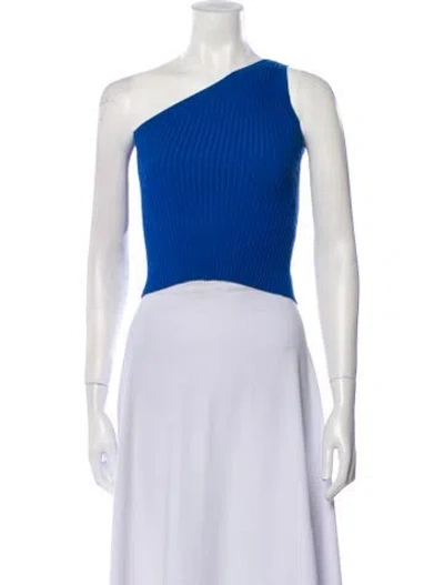 Pre-owned Materiel One-shoulder Sleeveless Crop Top In Blue