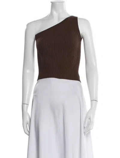 Pre-owned Materiel One-shoulder Sleeveless Crop Top In Brown