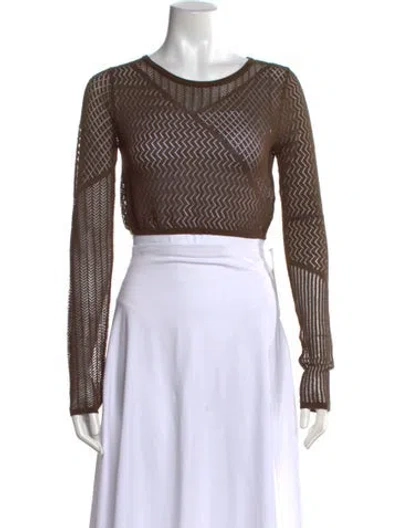 Pre-owned Materiel Patterned Crew Neck Crop Top W/ Tags In Brown