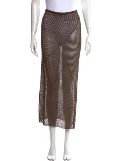 Pre-owned Materiel Patterned Long Skirt W/ Tags In Brown