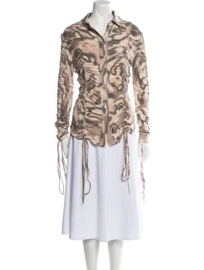 Pre-owned Materiel Printed Three-quarter Sleeve Button-up Top In Neutral