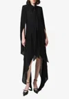 Materiel Scarf And Layer Silk Dress In Black