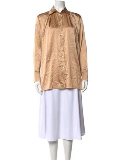 Pre-owned Materiel Silk Long Sleeve Button-up Top In Neutrals
