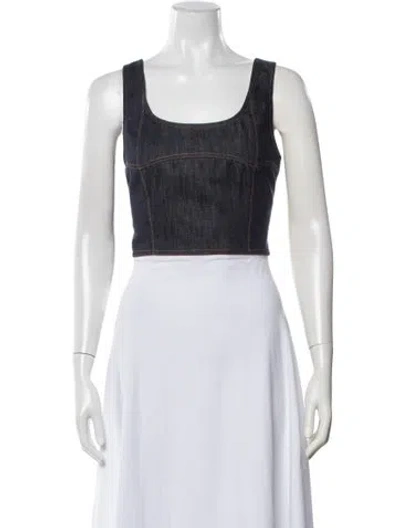 Pre-owned Materiel Square Neckline Sleeveless Crop Top W/ Tags In Blue