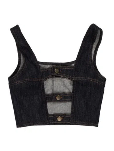 Pre-owned Materiel Square Neckline Sleeveless Crop Top W/ Tags In Blue
