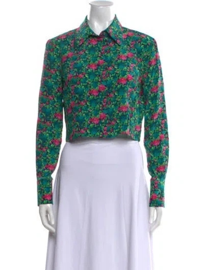 Pre-owned Matériel Tbilisi Floral Print Long Sleeve Button-up Top W/ Tags In Burgundy