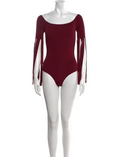 Pre-owned Matériel Tbilisi Scoop Neck Three-quarter Sleeve Bodysuit W/ Tags In Burgundy