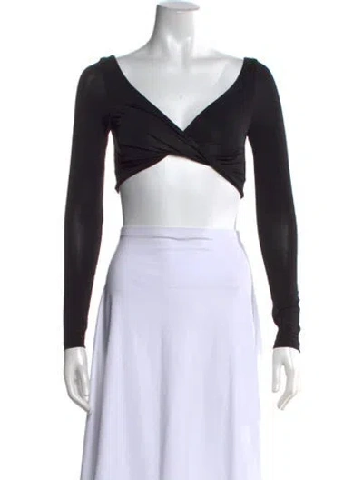 Pre-owned Materiel V-neck Long Sleeve Crop Top W/ Tags In Black
