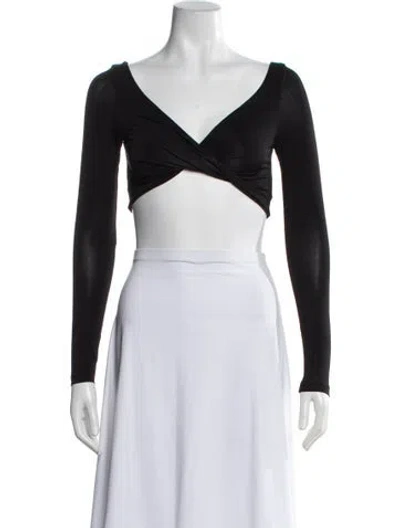 Pre-owned Materiel V-neck Long Sleeve Crop Top W/ Tags In Black