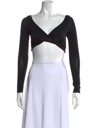 Pre-owned Materiel V-neck Long Sleeve Crop Top W/ Tags In Black