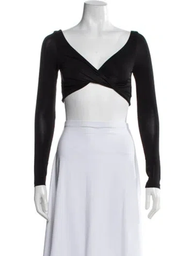 Pre-owned Materiel V-neck Long Sleeve Crop Top W/ Tags In Black
