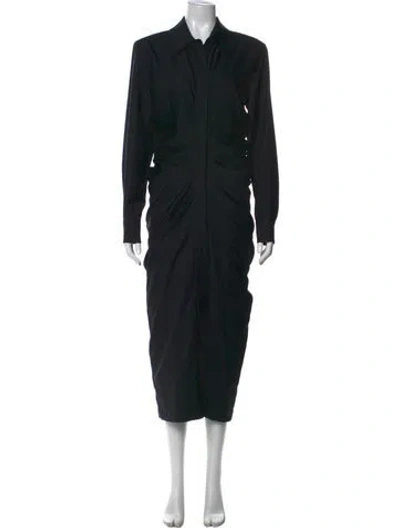 Pre-owned Materiel Wool Midi Length Dress In Black