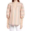 Maternal America N Stripe Puff Sleeve Maternity Blouse In Peach/navy Stripe