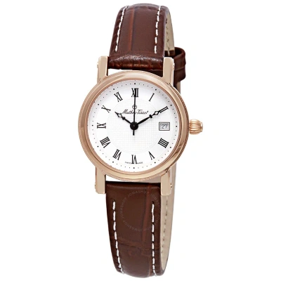 Mathey-tissot City White Dial Brown Leather Ladies Watch D31186pbr In Black / Brown / Gold / Rose / Rose Gold / White