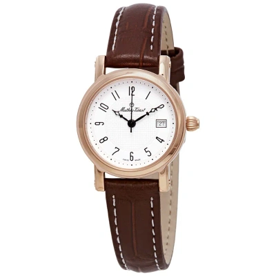Mathey-tissot City White Dial Brown Leather Ladies Watch D31186pg In Black / Brown / Gold / Rose / Rose Gold / White