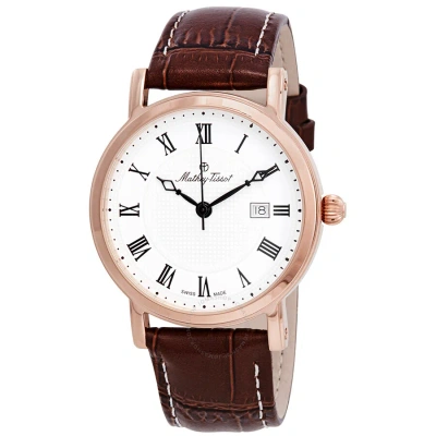 Mathey-tissot City White Dial Brown Leather Watch H611251pbr In Black / Brown / Gold / Rose / Rose Gold / White