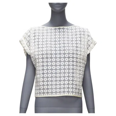 Pre-owned Maticevski 2016 Cortes Box Cream Cotton Embroidery Cap Sleeves Sheer Top Aus6 S In White