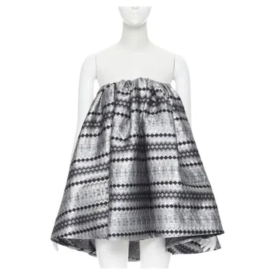 Pre-owned Maticevski 2016 Profound Metallic Silver Lurex Jacquard Flared Strapless Top Xs
