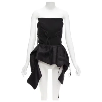 Pre-owned Maticevski 2017 Trinity Linen Deconstructed Panels Peplum Bustier Top Aus8 S In Black