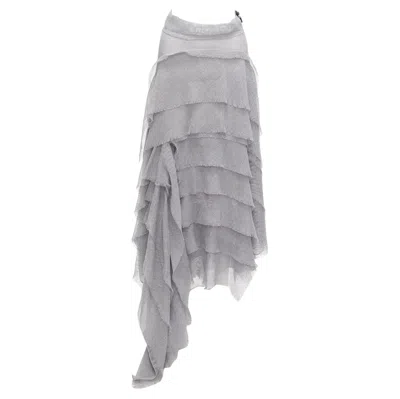 Pre-owned Maticevski 2018 Winning Grey Drape Raw Ruffle Asymmetric Tiered Skirt Aus10 M In Gray