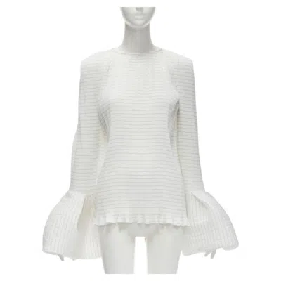 Pre-owned Maticevski 2021 Curve White Pleated Wide Flared Lettuce Hem Top Aus8 M