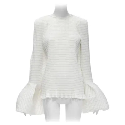 Pre-owned Maticevski 2021 Curve White Pleated Wide Flared Lettuce Hem Top Aus8 M