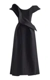 Maticevski Women's Arc Wave Wool Silk Off-shoulder Midi Dress In Black