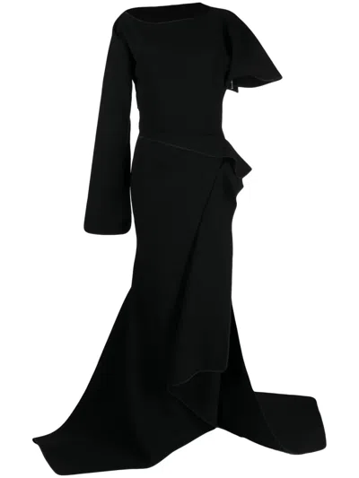 Maticevski Asymmetric Draped Gown In Black