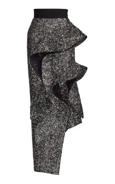 Maticevski Avowed Wave Tiered Sequin Midi Skirt In Silver