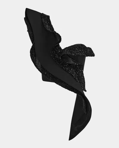 Maticevski Bamboo Sequined Ruffle One-shoulder Bustier Top In Black Metallic