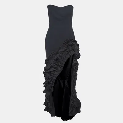 Maticevski Black Crepe Ruffled Asymmetric Gown In Gray