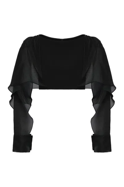 Maticevski Cropped Cape With Long Sleeves Blouse In Black