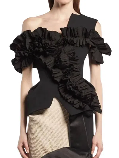 Maticevski Dark Rose Ruffled Top In Black