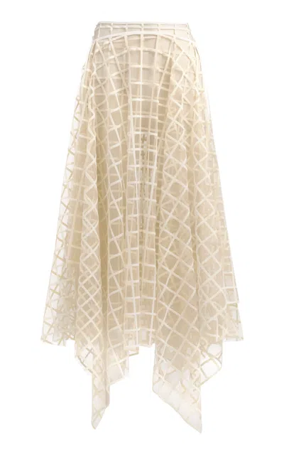 Maticevski Document Sheer Grid Chiffon Maxi Skirt In Ivory