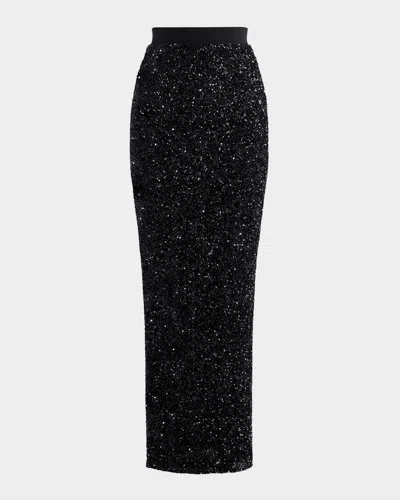 Maticevski Exotic Sequined Midi Skirt In Black Metallic