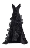 Maticevski Women's Explode Pleated Wave Wool Silk Strapless Gown In Black