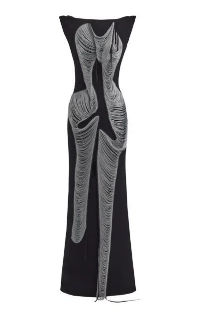 Maticevski Figural Fringe-detaled Crepe Gown In Black