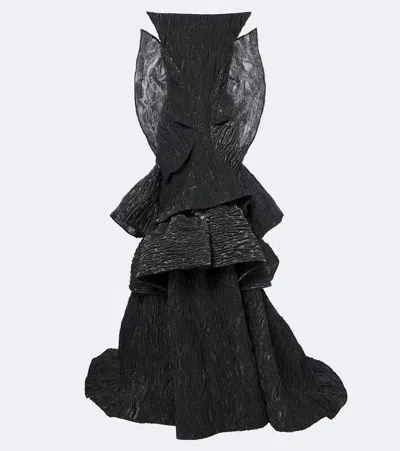 Maticevski Friesian Tiered Cloqué Bustier Gown In Black