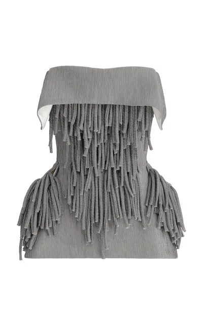 Maticevski Fringe Utility Strapless Peplum Top In Gray