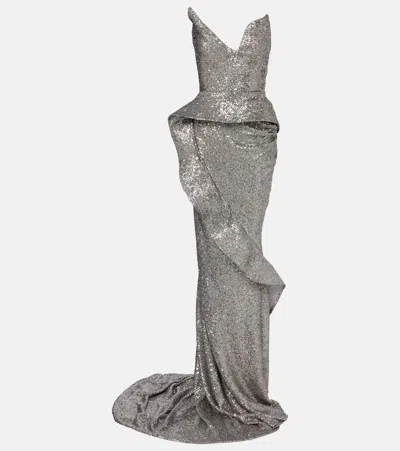 Maticevski Glorious Sequined Gown In Gray