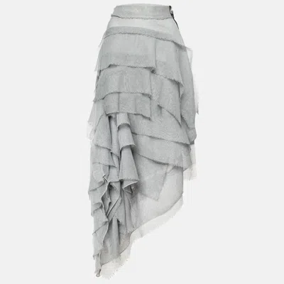 Maticevski Grey Mesh Tiered Drape Asymmetric Skirt In Gray