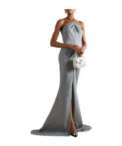 Maticevski Halter Neck Train Evening Gown In Blue